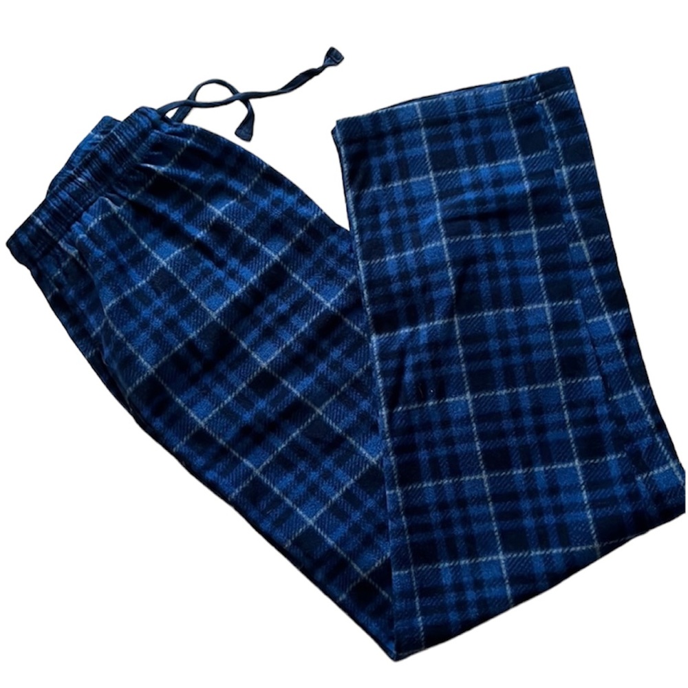 🎄 MENS SLEEPWEAR LOUNGE PANT BLUE PLAID POCKETS RELAX FIT ELASTIC WAISTBAND MED